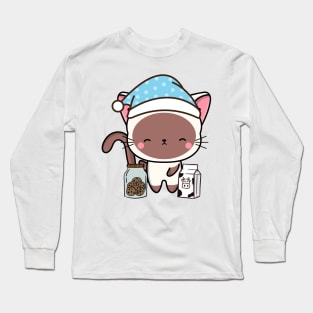 Funny white cat is having a midnight snack Long Sleeve T-Shirt